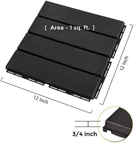 ASTEROUTDOOR Interlocking Deck Tiles Plastic Waterproof Outdoor Flooring 12" x 12" for Patio Garden Deck Poolside Indoor Outdoor, 10 pcs, Gray