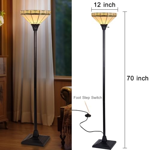 Capulina Tiffany Lamp Cream Stained Glass Torchiere Floor Lamp 70" Tall