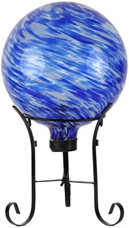 Lily's Home 10" Glass Gazing Ball, A Colorful Addition to Any Garden or Home with a 9-inch Tall Metal Stand