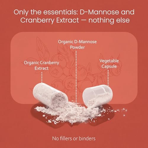 NaturaLife Labs Organic D-Mannose 1300mg + Organic Cranberry Extract 100mg per Serving – Urinary Tract Support – Non-GMO, Gluten-Free & Vegan – 100 Capsules