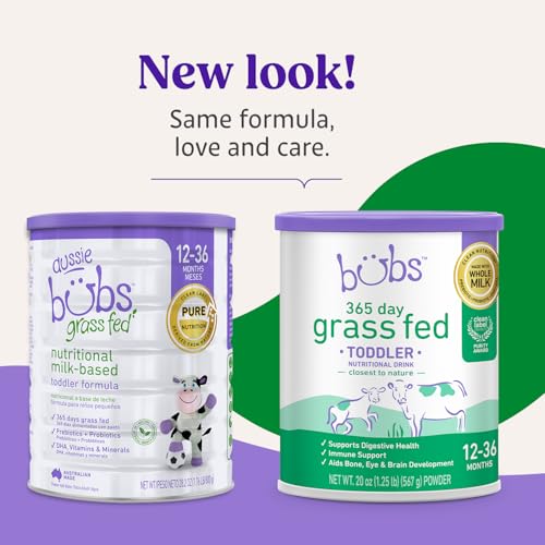 Bubs 365 Day Grass Fed Infant Formula for 0-12 Months, Non-GMO Milk, 20oz | Cow Milk-Based Powder with Iron, DHA, Prebiotics & Probiotics to Support Gentle, Digestive Health