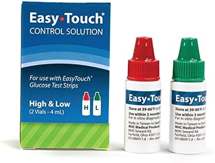 Easy Touch Control Solution Glucose Monitor Kit, Hi & Low, 2 Vials, 4 ml Each | Compatible with EasyTouch Glucose Monitoring System, 4 mL Each