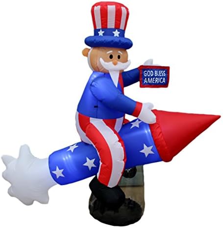 6 Foot Long Patriotic Independence Day 4th of July Inflatable Uncle Sam | On Rocket, Pre-Lit LED Lights, Outdoor Indoor, Lawn Yard Holiday Decoration