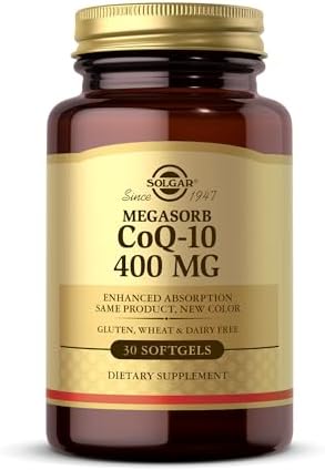 Solgar Megasorb CoQ-10 400 mg, 60 Softgels - Supports Brain Function | Coenzyme Q10 Supplement, Enhanced Absorption, Non-GMO, Gluten Free, Dairy Free - 60 Servings