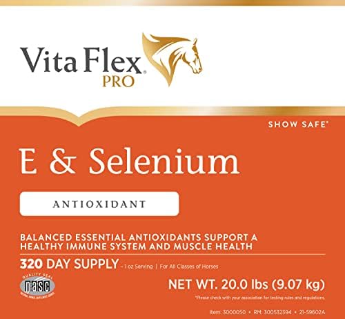 Vita Flex Pro E & Selenium Supplement for Horses, 320-Day Supply | Vitamin E & Selenium Powder, Balanced Antioxidants, Equine Vitamin E Supplement