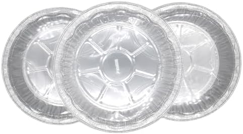 Durable Packaging 9" Aluminum Foil Pie Pan Plate Tin 1-5/16" Deep w/Clear Plastic Dome Lid Cover (Pack of 12)