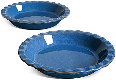 LE TAUCI Ceramic Pie Pans Plate for Baking, 9 inch Deep Dish Baking Dish, 52 ounce Bakeware for Apple Pecan Pie, Set of 2, White