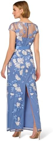 Adrianna Papell Cascading Floral Embroidered Long Column Gown