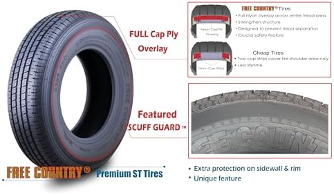 FREE COUNTRY Trailer Tire ST225/75R15 Radial 10PR LR E 117N w/Scuff Guard | Premium Steel Belted Radial Load Range E Speed Rating N 88 MPH