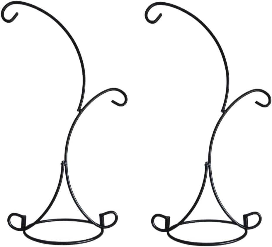 Ornament Display Stand Iron Pothook Stand for Hanging Glass Terrarium/Picture (Double-Hook, Black)