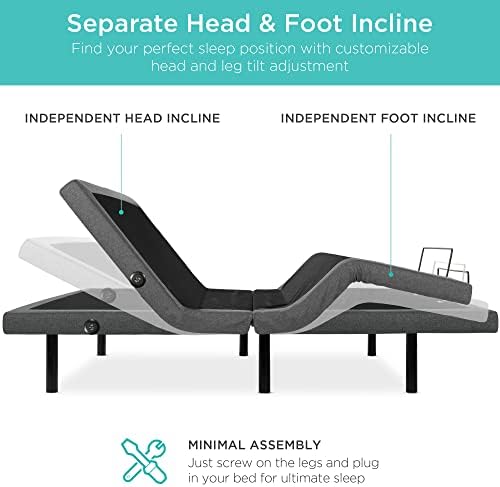 Best Choice Products Ergonomic Twin XL Size Adjustable Bed Frame, Electric Base w/Wireless Remote Control, Nightlight, Massager, 2 USB Ports