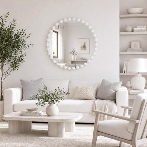 Madison Park Round Mirror, Metal Frame Circle Mirror 27 inch, Wall Art Decor Mounted Hanging for Entryway, Bathroom, hallway, Living Room, Vanity