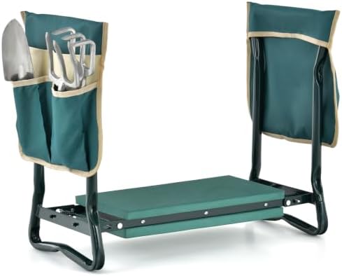 Goplus Garden Kneeler and Seat, Foldable Garden Bench for Kneeling & Sitting, Widened 8" EVA Soft Foam Pad
