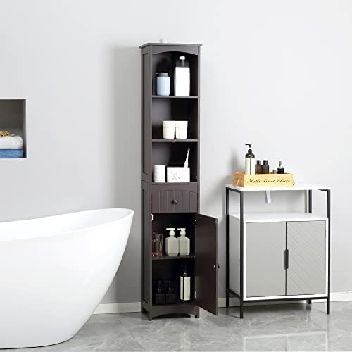 HOMCOM Bathroom Storage Cabinet Free Standing Bathroom Storage Unit White | Tall Linen Tower, 3-Tier Shelves, Drawer