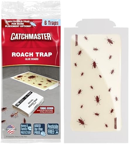 Catchmaster Roach Trap Glue Boards 6-Pk, Adhesive Bug Catcher, Insect & Roach Killer, Scorpion, Spider, Cricket, & Cockroach Traps for Home