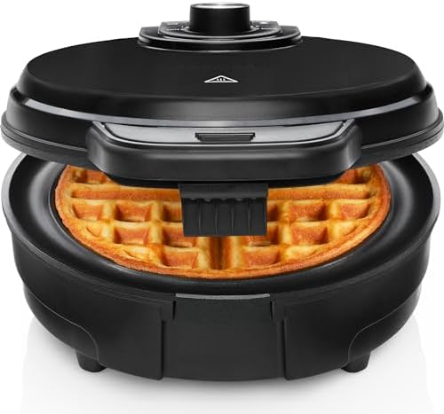 Chefman Rotating Belgian Waffle Maker, 180° Flip Iron w/ Non-Stick Plates, Adjustable Timer, Locking Lid, & Drip Plate, Space Saving Storage, Mess-Free Breakfast, Stainless Steel/Black