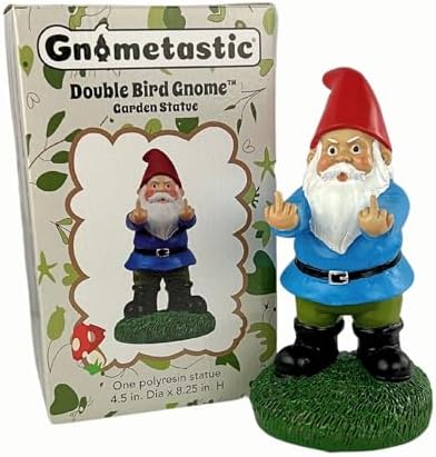 Gnometastic Middle Finger Gnome Statue 8.5in, The Original Double Bird Funny Garden Gnomes Statues Outdoor Decorations for Yard