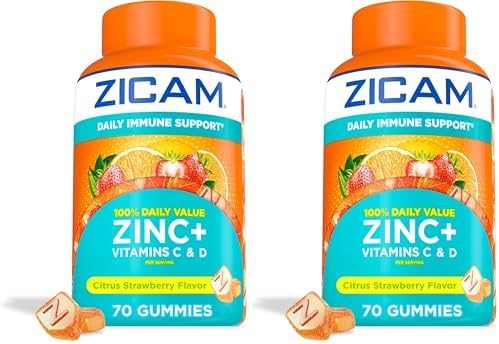 Zicam Daily Immune Support Gummy Supplement, Citrus Strawberry, 70 Count | Antioxidant Support, Easy-to-Take Gummies, Zinc, Vitamin C, Vitamin D