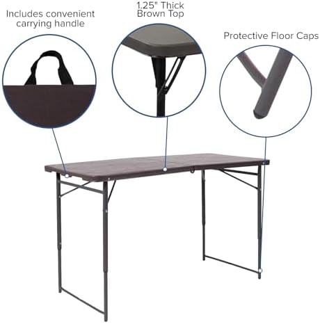 Flash Furniture 5-Foot Bi-Fold Granite White Plastic Folding Table | Lightweight, Easy Storage, Commercial Grade, Carrying Handle