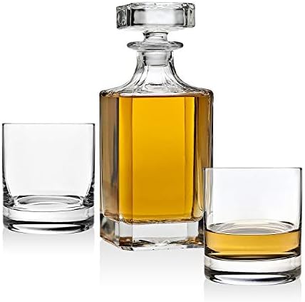 Godinger Clarion Square Whiskey Decanter with Glass Stopper for Wine, Bourbon, Brandy, Liquor, Juice 25 oz, Perfect for Engraving