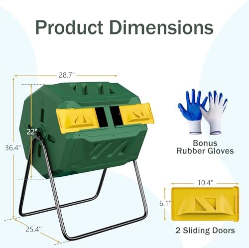 Nova Microdermabrasion 43 Gallon Compost Tumbler Bin Composter Dual Chamber BPA Free Compost Bin Outdoor Rotating Garden Yard Waste Bins
