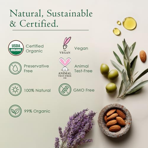Organic Body & Face Oil for Dry Skin, Hydrating After Shower Moisturizer | Lightweight Nourishing Facial & Body Oil, Natural Cold-Pressed Almond, Olive, Jojoba, Rosehip & Lavender Oils, Vitamin E