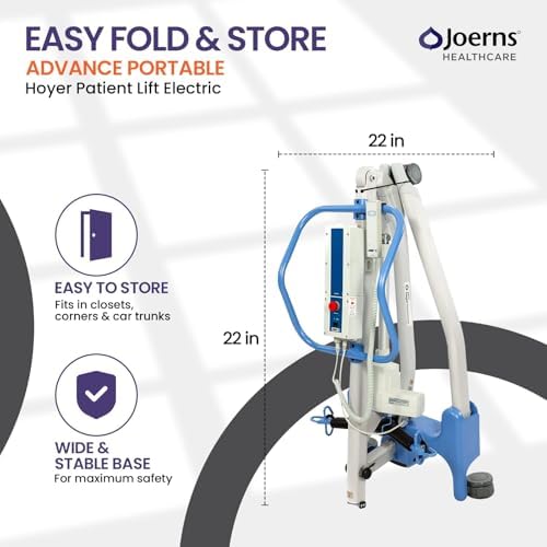 Joerns Hoyer Advance Electric Portable Patient Lift - Foldable Lightweight 70 lbs, 340 lb Capacity, Battery Powered for Home Care