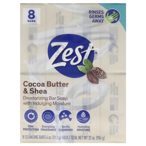 Zest Bar Soap - 8 Bars - Enriched With Cocoa Butter And Shea for Ultra Moisturizing Cleansing - Leaves Your Body Feeling Silky Smooth And Deeply Moisturized | Enriched With Cocoa Butter And Shea, Ultra Moisturizing Cleansing, Leaves Your Body Feeling Sil…