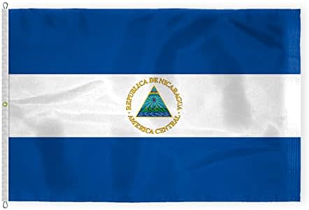 AGAS Nicaragua Flag 8x12 ft - Printed Single Sided on 200D Nylon - Stitched Edges - Canvas Header - Rope Thimble & 1 Brass Grommet