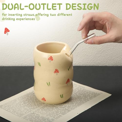 Thenshop Ceramic Coffee Mug with Sip Hole Espresso Cup 13.5oz Modern Coffee Cup Elegant Pottery Mug with Timber Design for Kitchen Dining Tea Milk