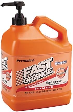 Fast Orange 25219 Pumice Lotion, Heavy Duty Hand Cleaner, Natural Citrus Scent, Waterless Cleaner for Mechanics, Strong Grease Fighter, 1 Gallon