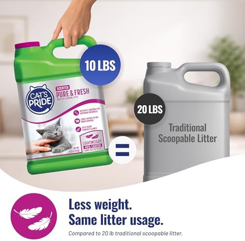 Cat's Pride Premium Lightweight Clumping Litter: Pure & Fresh - Up to 10 Days of Powerful Odor Control - Multi-Cat, Scented, 10 Pounds