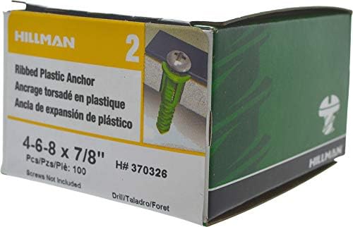 Hillman Ribbed Plastic Wall Anchors, #4-6-8 x 7/8in, 100 Pack, Yellow | Plastic construction, ribbed design grips in drywall, plaster, concrete