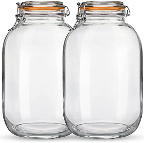 1 Gallon Glass Mason Jar with Airtight Lids, 2 Pack Wide Mouth Storage Jars