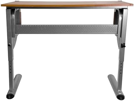 EMMA + OLIVER Adjustable Drawing and Drafting Table with Pewter Frame | Adjustable Angle Surface, Raised Metric Ruler Border