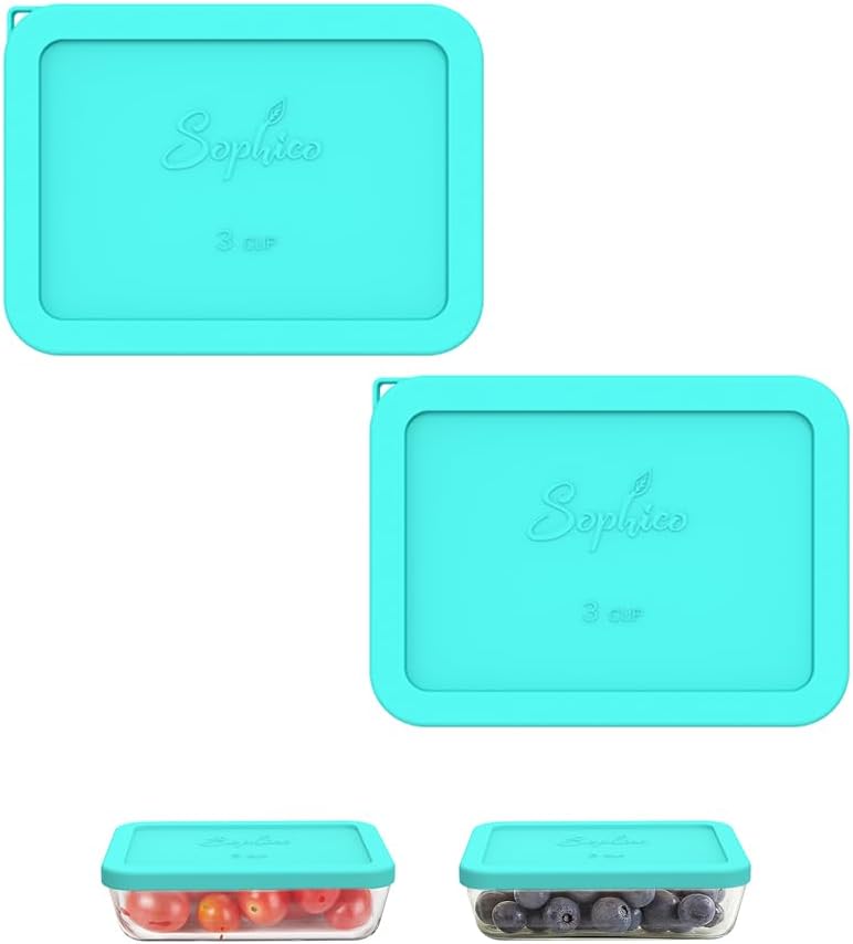 SOPHICO 3 Cup Rectangle Silicone Replacement Lids for Pyrex 7210-PC Glass