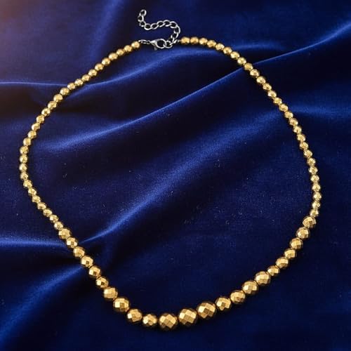 Yellow Gold Color Hematite Beaded Necklace Silvertone 560.00 ctw 21-23"