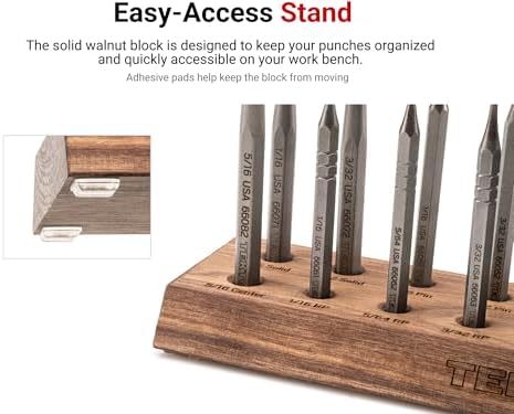 TEKTON Punch Set with Walnut Block (18-Piece) | 66564 | Made in USA