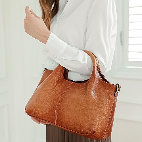 Iswee Leather Satchel Women Purse and Handbag Crossbody Shoulder Bag Hobo | Genuine Cowhide Leather Tote Top Handle Bag Soft & Durable Medium Size Bags with Detachable Multiple Pocketbooks Trendy