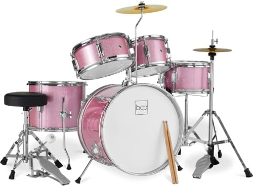 Best Choice Products Kids 5-Piece Beginner Drum Set Junior Kit, Starter Percussion w/Cymbals, Pedal, Drumsticks, Stool, Toms, Snare, Hi Hat - Black