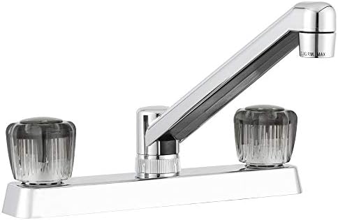 Dura Faucet DF-PK600S-BQ RV Two Handle Kitchen Sink Faucet (Bisque) | Smoked acrylic knobs give smooth, precise control of flow. Bisque Parchment. Plated ABS plastic (not metal).