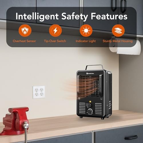 Comfort Zone Electric Portable Milkhouse Style Utility Space Heater with Adjustable Thermostat, Overheat Protection, and Safety Tip-Over Switch, Ideal for Garage or Greenhouse, 1,500W, CZ798