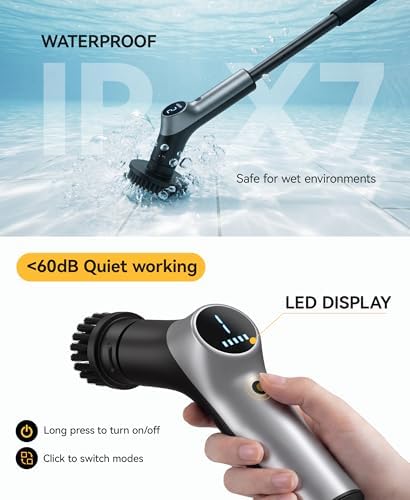 Electric Spin Scrubber for Bathroom, IPX7 Cordless Cleaning Brush with 6 Replaceable Brush Heads