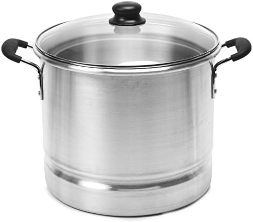 IMUSA USA MEXICANA-410 Aluminum Steamer with Glass Lid 10-Quart, Silver, 10Qt | Brushed Finish, Cool-Touch Handles with Glass Lid, Ideal for Tamales, Great for Family Meals