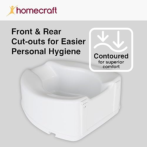 Homecraft Savanah Raised Toilet Seat 2" with Lid, Elongated & Elevated Lock Seat Support for Elderly, Handicapped and Disabled Users, White Colour | Elevated toilet seat riser for seniors and elderly; universal fit for most standard toilets, portable and…