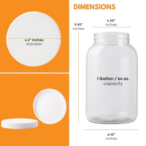 4-Pack 1 Gallon Glass Jar with Lid | Wide Mouth Food Storage Canisters | Heavy-duty Glass Jars with Airtight Lid for kombucha, pickling, canning, fermentation, cider, wine and bulk pantry storage