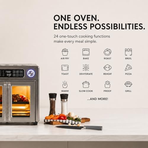 Emeril Lagasse 26QT French Door Multi-Function Air Fryer Toaster Oven | 26QT air fryer oven with French doors, 24 cooking functions