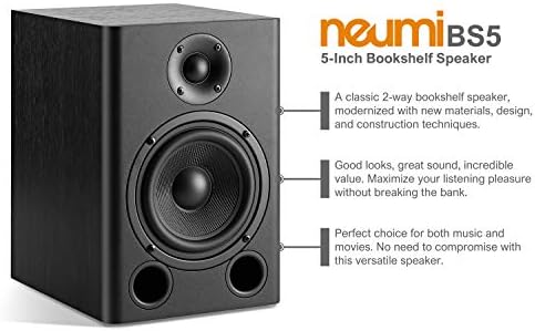 NEUMI BS5 Passive Bookshelf Speakers, 5-Inch Woofer, Dark Wood, 1 Pair