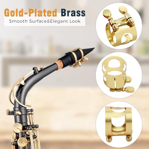 EASTROCK Alto Saxophone Ligature Kit, Metal Ligature for Saxophone Mouthpiece with Plastic Cap, Wind Musical Instruments Accessory for Beginner and Student