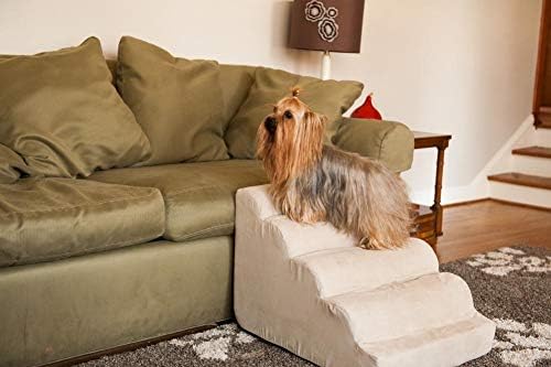Snoozer Scalloped Dog Ramp, 14” Tall Foam Pet Stairs, 3 Steps, Red | Lightweight & portable foam dog stairs, Removable washable cover, Great for small, old, or injured pets up to 100lbs